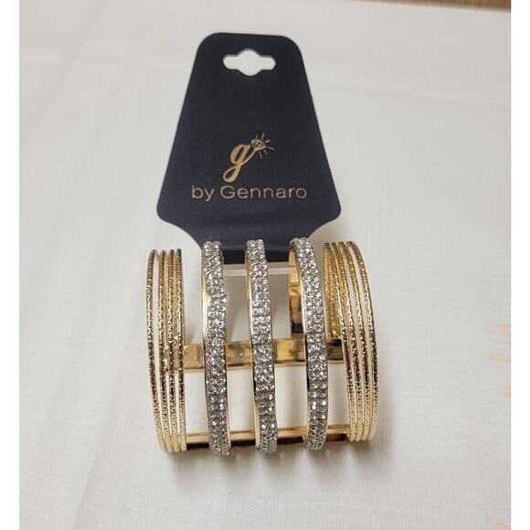 G by Gennaro Gold Tone Cuff Bracelet Rhinestones - Picture 1 of 4